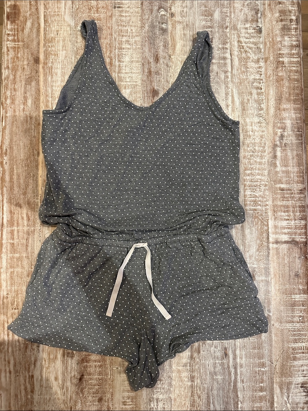 Xhilaration Charcoal Gray Polka Dot Tank Romper